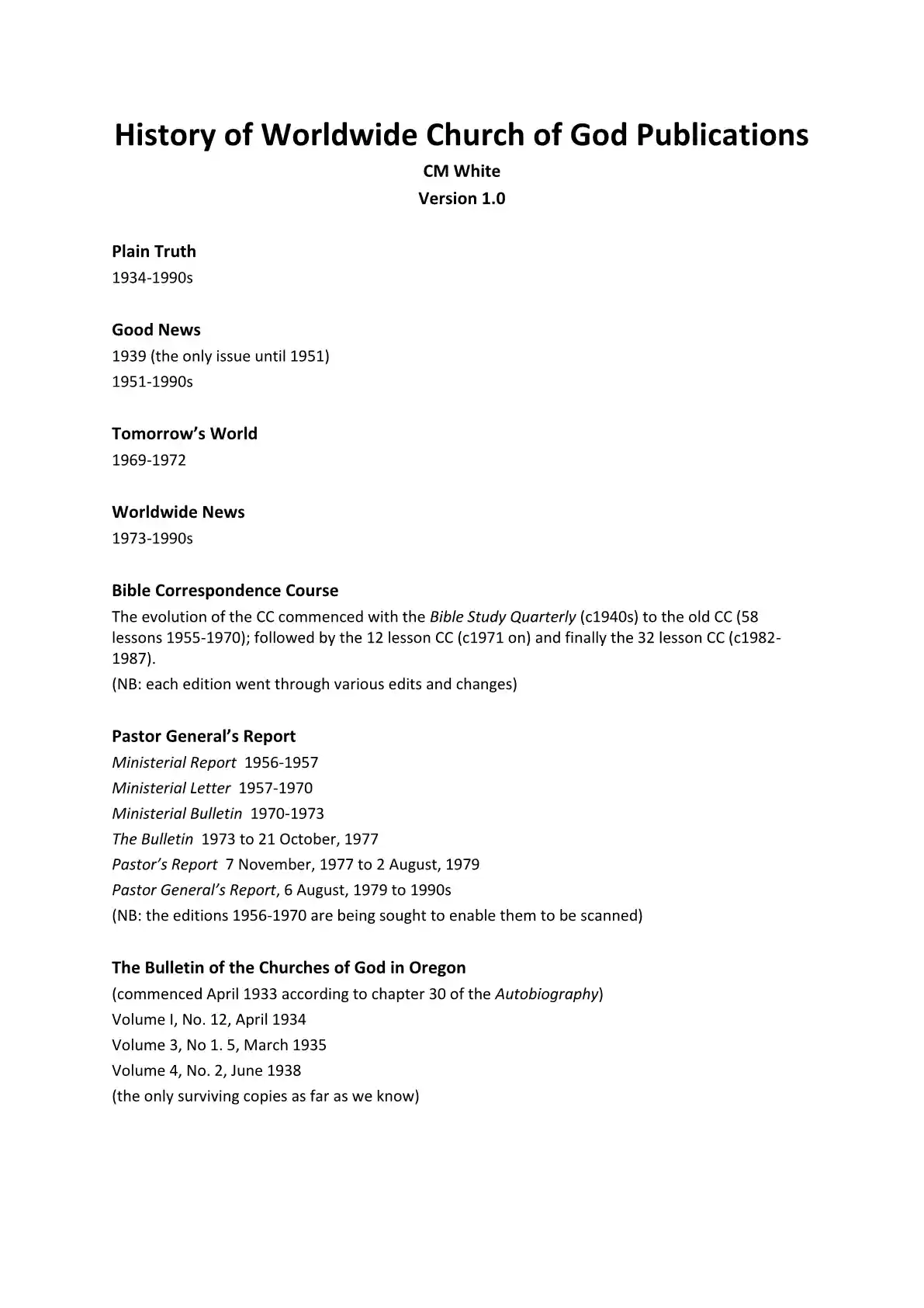 History of Worldwide Church of God Publications1